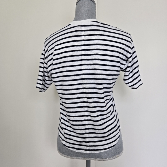 Faherty Oceanside 100% Linen V-Neck T-Shirt Blue White Stripes Nautical size XS - Picture 6 of 16